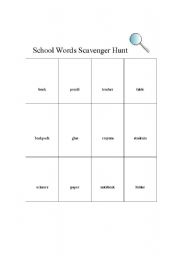 English worksheet: School Words Scavenger Hunt 