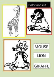 English worksheet: animals color and cut