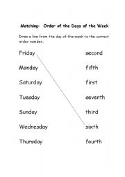 English Worksheet: order of the days of the week