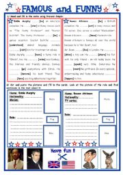 English Worksheet: FAMOUS and FUNNY- Present Simple + Activities