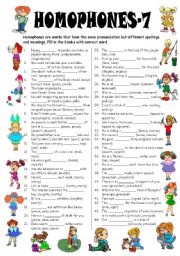 English Worksheet: Homophones-7 (Editable with Answer Key)