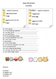 English Worksheet: Agree - So/Neither with CAN and AM