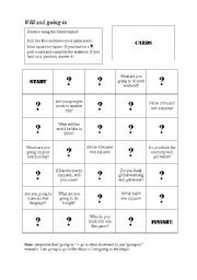 English Worksheet: Will and going to game