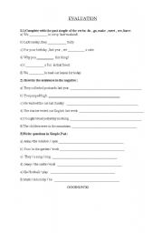 English worksheet: SIMPLE PAST -evaluation test