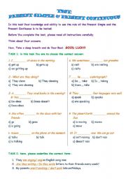 English Worksheet: test - present simple & present continuous