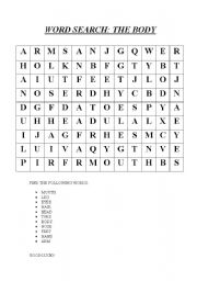 English Worksheet: body word search