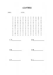 English Worksheet: CLOTHES WORDSEARCH