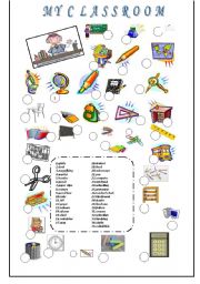 English Worksheet: CLASSROOM OBJECTS & SCHOOL SUPPLIES