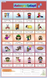 English Worksheet: Antonym Splash