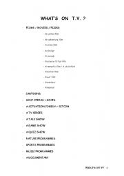 English worksheet: WHATS ON TV