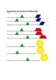 English worksheet: Proportions and Equivalent Fractions with Pattern Blocks