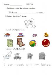 English worksheet: 1ST GRADE SCIENCE. SENSES2. TOUCH