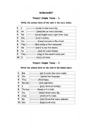 English Worksheet: WORKSHEET1 SIMPLE PRESENT TENSE