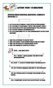 English worksheet: Action now Vs Routines (All about you)