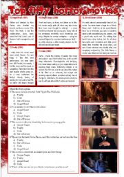 English Worksheet: Top Fifty Horror Movies (Part 8/10) Compreension + Personal Q (Multiple Choice + Writing) [2 pages] ***editable