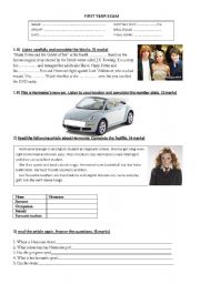 English Worksheet: First Year Test/Exam