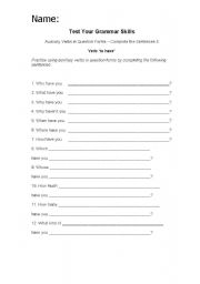English Worksheet: Auxialary