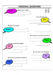 English worksheet: personal questions