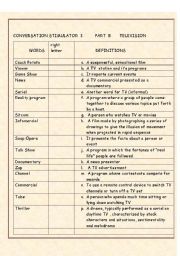 English Worksheet: CONVERSATION STIMULATOR PART B TELEVISION