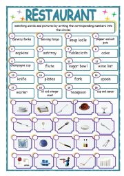 English Worksheet: MATCHING . RESTAURANT 