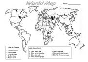 English Worksheet: World Map worksheet