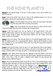 Planets info sheet