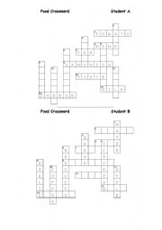 English worksheet: Food Crossword Pair work