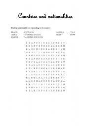 English Worksheet: countries and nationalities