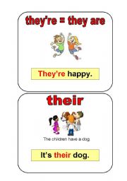 flashcards - theyre, their and there/here + prepositions (in, on, next to, under)