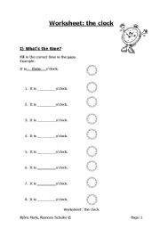 English Worksheet: the clock