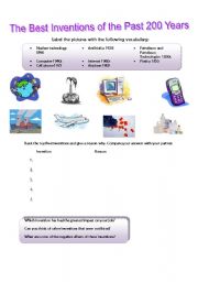 English Worksheet: The Best Inventions of the Past 200 Years