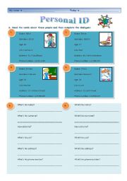 English Worksheet: Personal ID