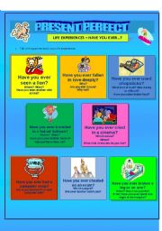 English Worksheet: Present Perfect: Life experiences - conversation cards