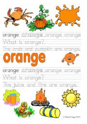What is orange/black and white?: 4 worksheets in color and B & W