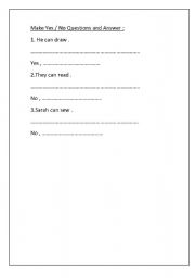 English worksheet: Can 