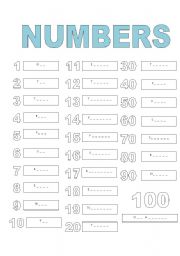 English Worksheet: NUMBERS 1 TO 100