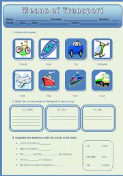 English Worksheet: Means of Transport
