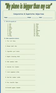 English Worksheet: My plane is bigger than my car