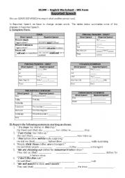 English Worksheet: Reported Speech