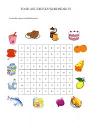 English Worksheet: Food Wordsearch