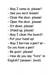 English worksheet: Classroom language