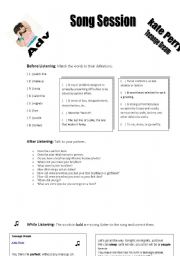 English Worksheet: Teenage Dream- Kate Perry for Advanced ss!