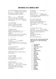 English worksheet: beyonce - if i were a boy 