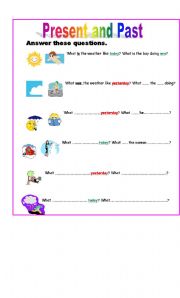 English Worksheet: Present and Past (verb to be)