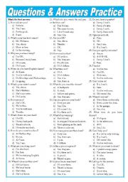 English Worksheet: Questions & Answers Practice (There is/are, to be, present simple / continuous, can) - multiple choice - keys included [2 pages] ***editable