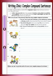 English Worksheet: Writing Clinic: Complex Compound Sentences