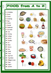 English Worksheet: food a-z
