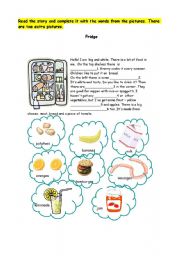 English Worksheet: Reading for Kids. Gap filling. Fridge