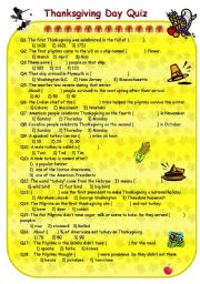 English Worksheet: Thanksgivng Quiz and key