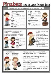 English Worksheet: PIRATES + am is are have has